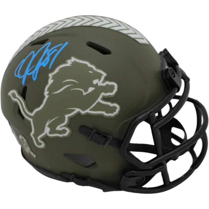 Calvin Johnson Signed Detroit Lions 2022 Salute Mini Helmet – Beckett Authenticated-Powers Sports Memorabilia