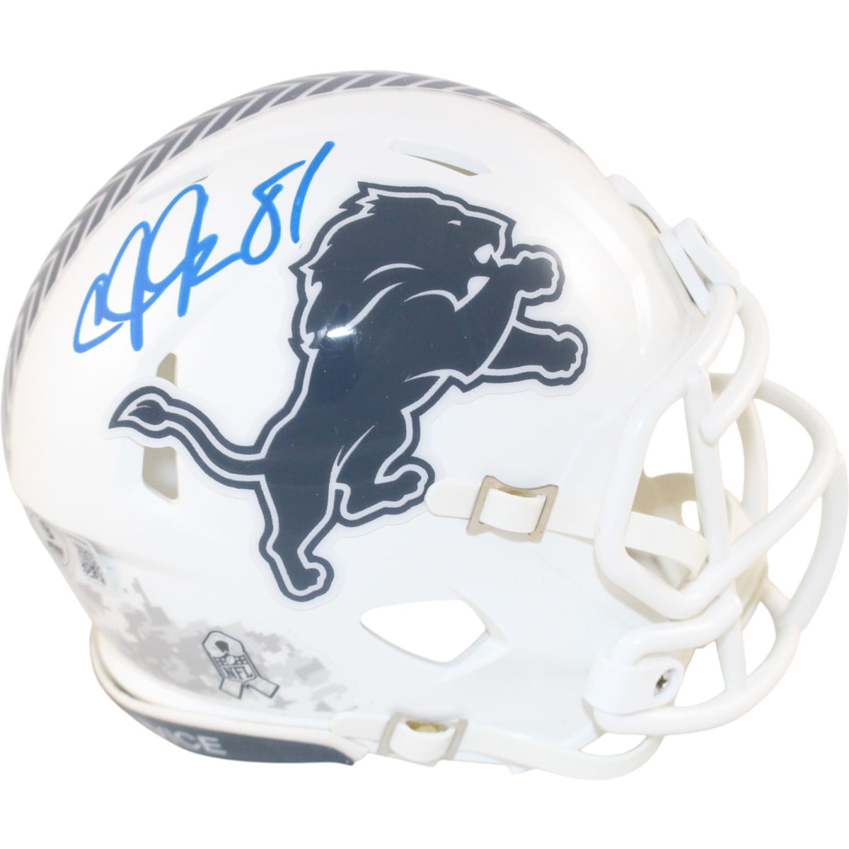 Calvin Johnson Signed Detroit Lions 24 STS Mini Helmet Beckett WIT-Powers Sports Memorabilia