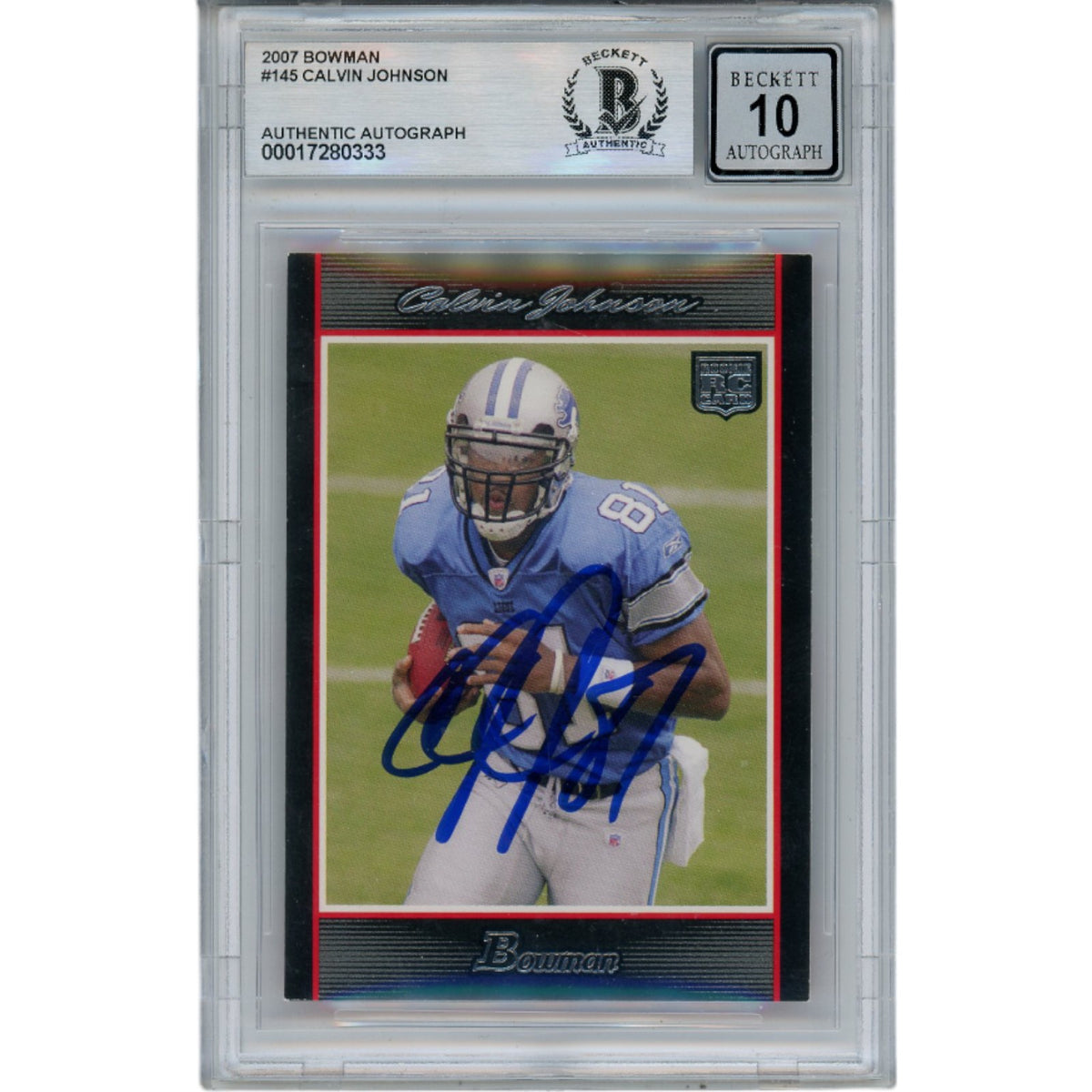 Calvin Johnson Detroit Lions Signed Card - 2007 Bowman #145 Beckett 48992 Beckett-Powers Sports Memorabilia