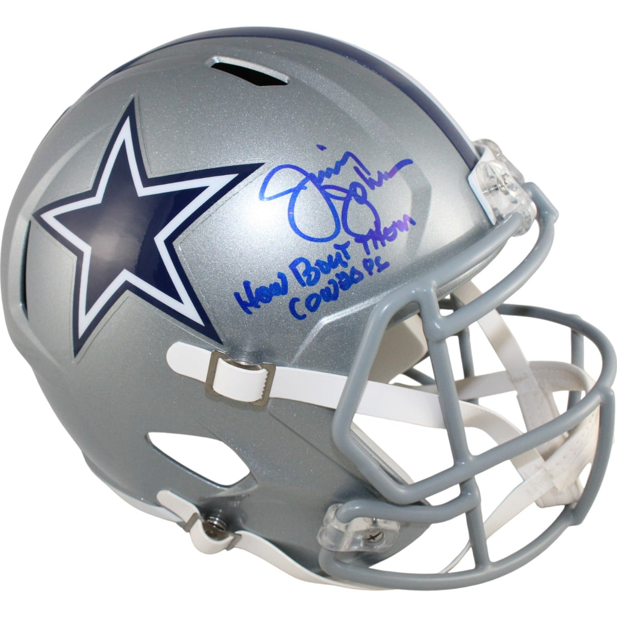 Jimmy Johnson Signed Dallas Cowboys Full-Size Helmet How Bout Them Cowboys – Beckett Authenticated-Powers Sports Memorabilia