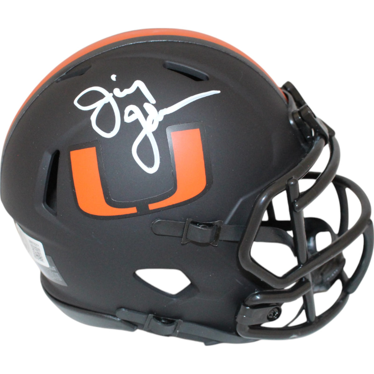 Jimmy Johnson Miami Hurricanes Eclipse Signed Mini Helmet-Powers Sports Memorabilia
