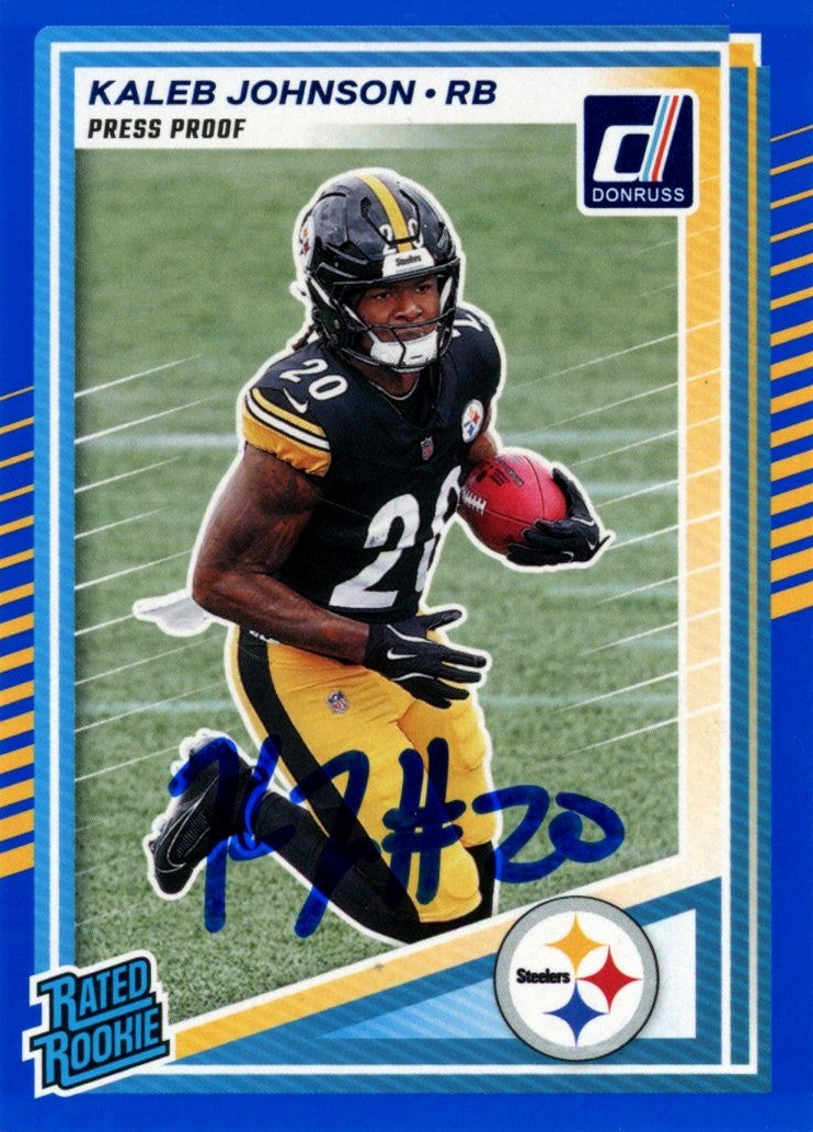Kaleb Johnson Pittsburgh Steelers Signed Card - 2025 Donruss Blue Press Proof #322 Beckett Beckett-Powers Sports Memorabilia