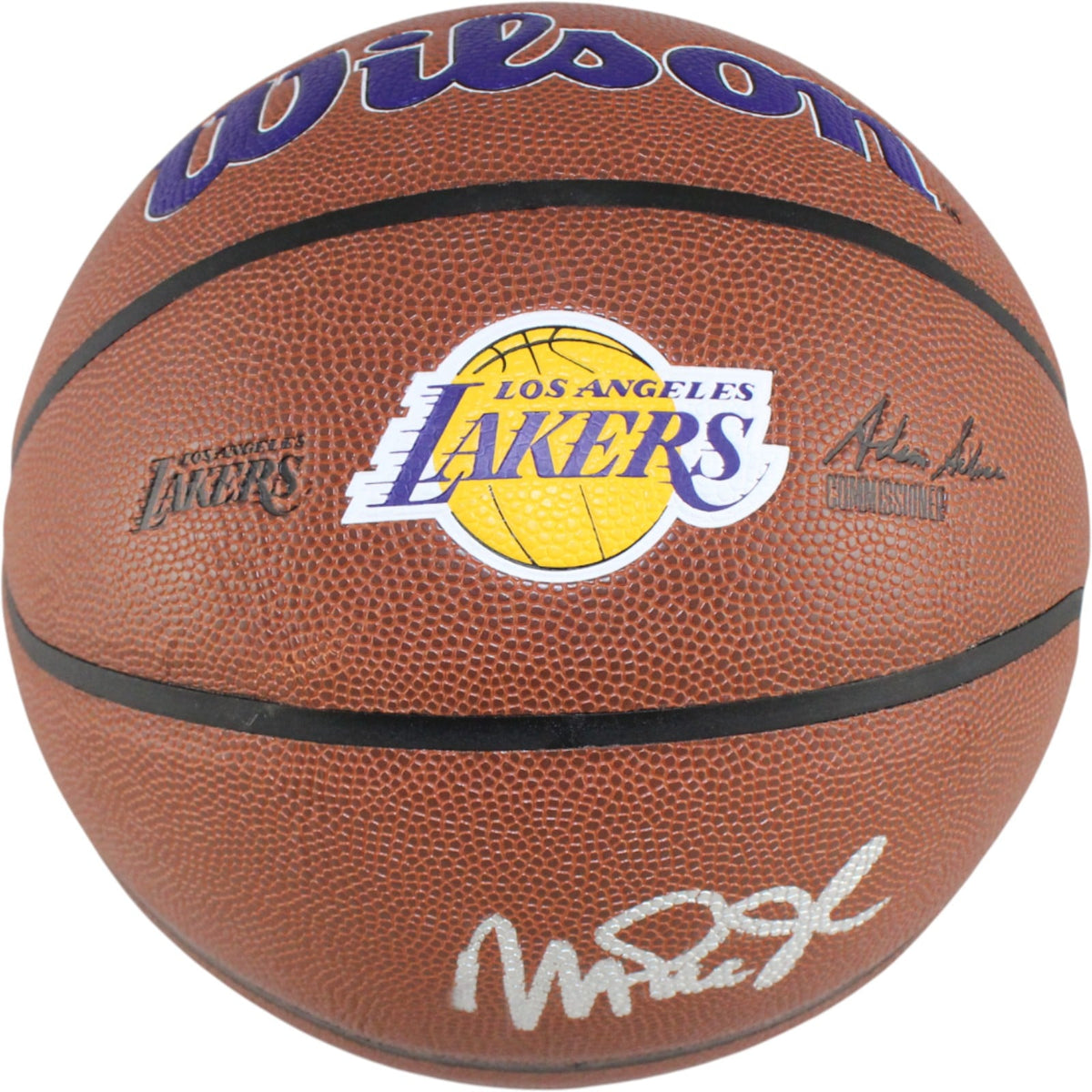 Magic Johnson Signed Los Angeles Lakers Logo Basketball Beckett WIT-Powers Sports Memorabilia