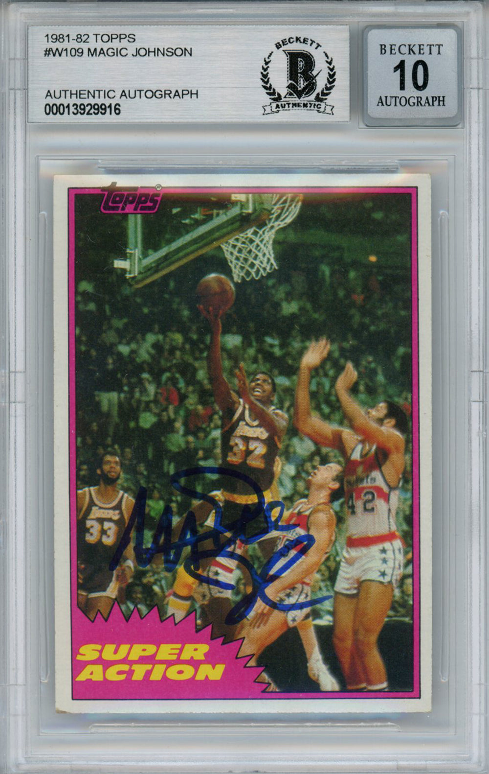 Magic Johnson Los Angeles Lakers Signed Card - 1981-82 Topps #W109 Beckett 10 Slab Beckett-Powers Sports Memorabilia