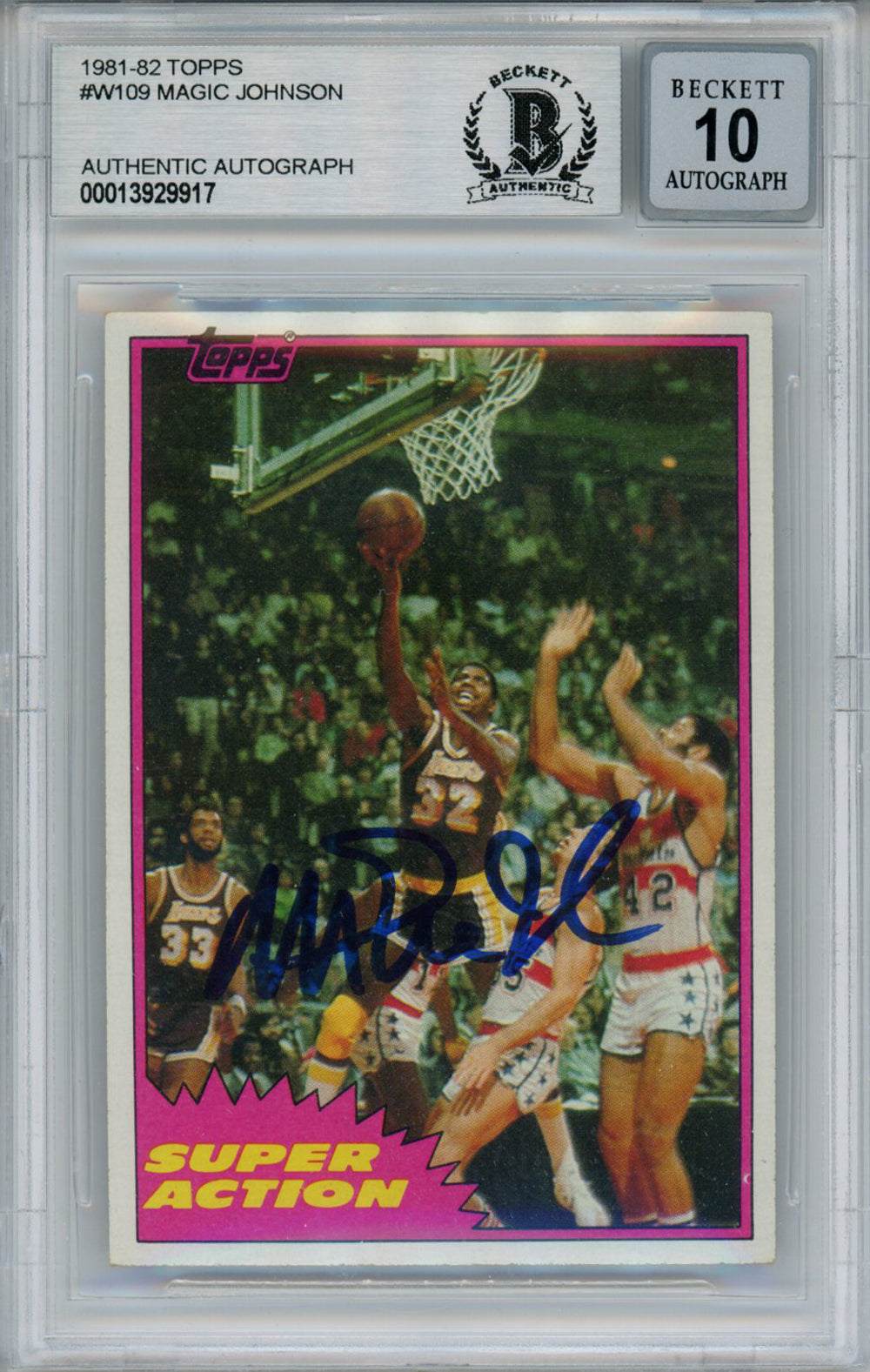 Magic Johnson Los Angeles Lakers Signed Card - 1981-82 Topps #W109 Beckett 10 Slab Beckett - 37812-Powers Sports Memorabilia