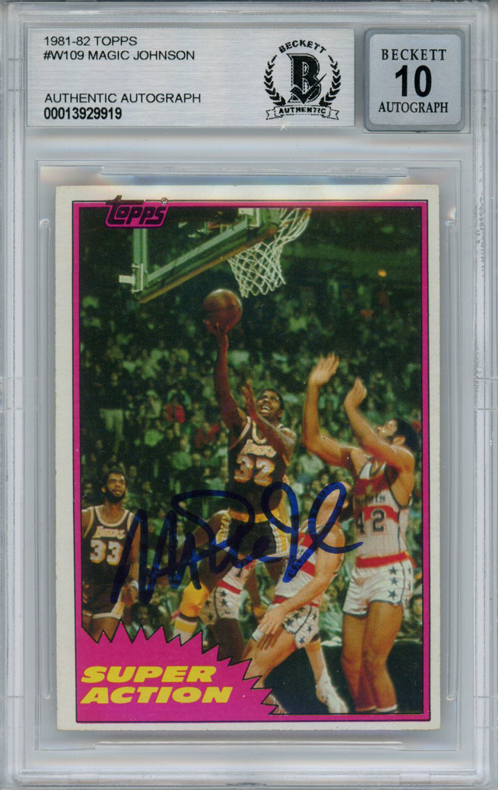 Magic Johnson Los Angeles Lakers Signed Card - 1981-82 Topps #W109 Beckett 10 Slab Beckett - 37814-Powers Sports Memorabilia