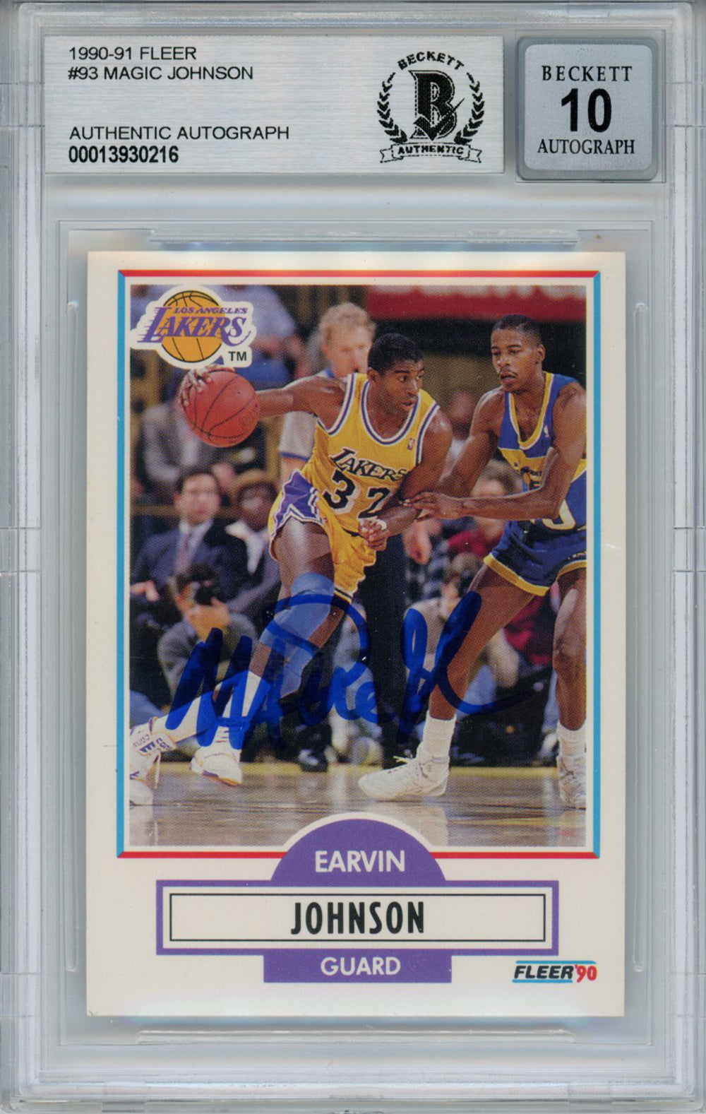 Magic Johnson 1990-91 Fleer #93 Trading Signed Card Beckett 10 Slab Beckett-Powers Sports Memorabilia