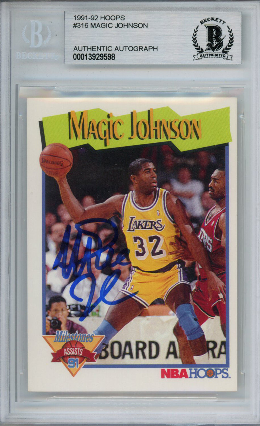 Magic Johnson 1991-92 Hoops #316 Trading Signed Card-Powers Sports Memorabilia