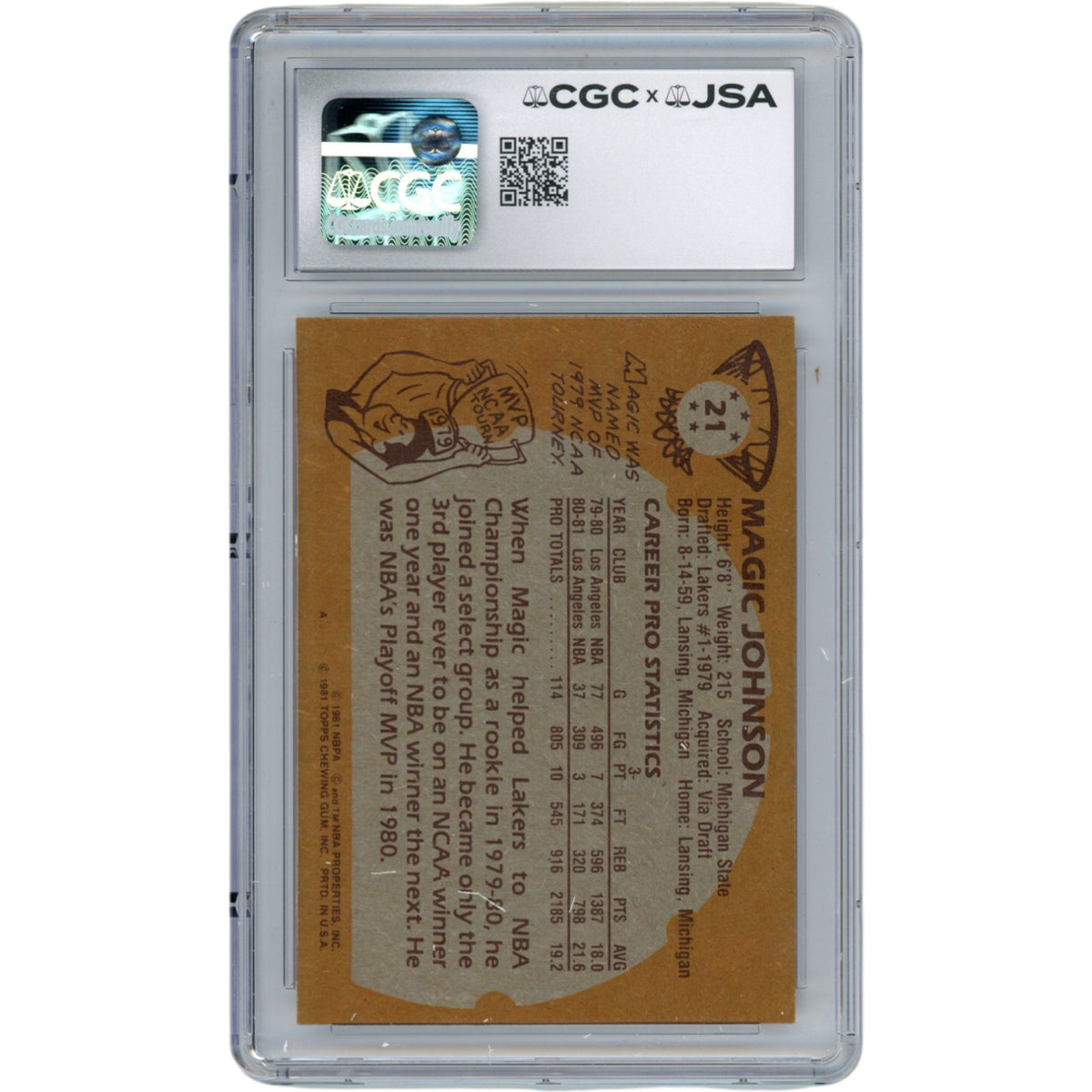 Magic Johnson Signed Los Angeles Lakers 81 Topps Trading Card – JSA Authenticated