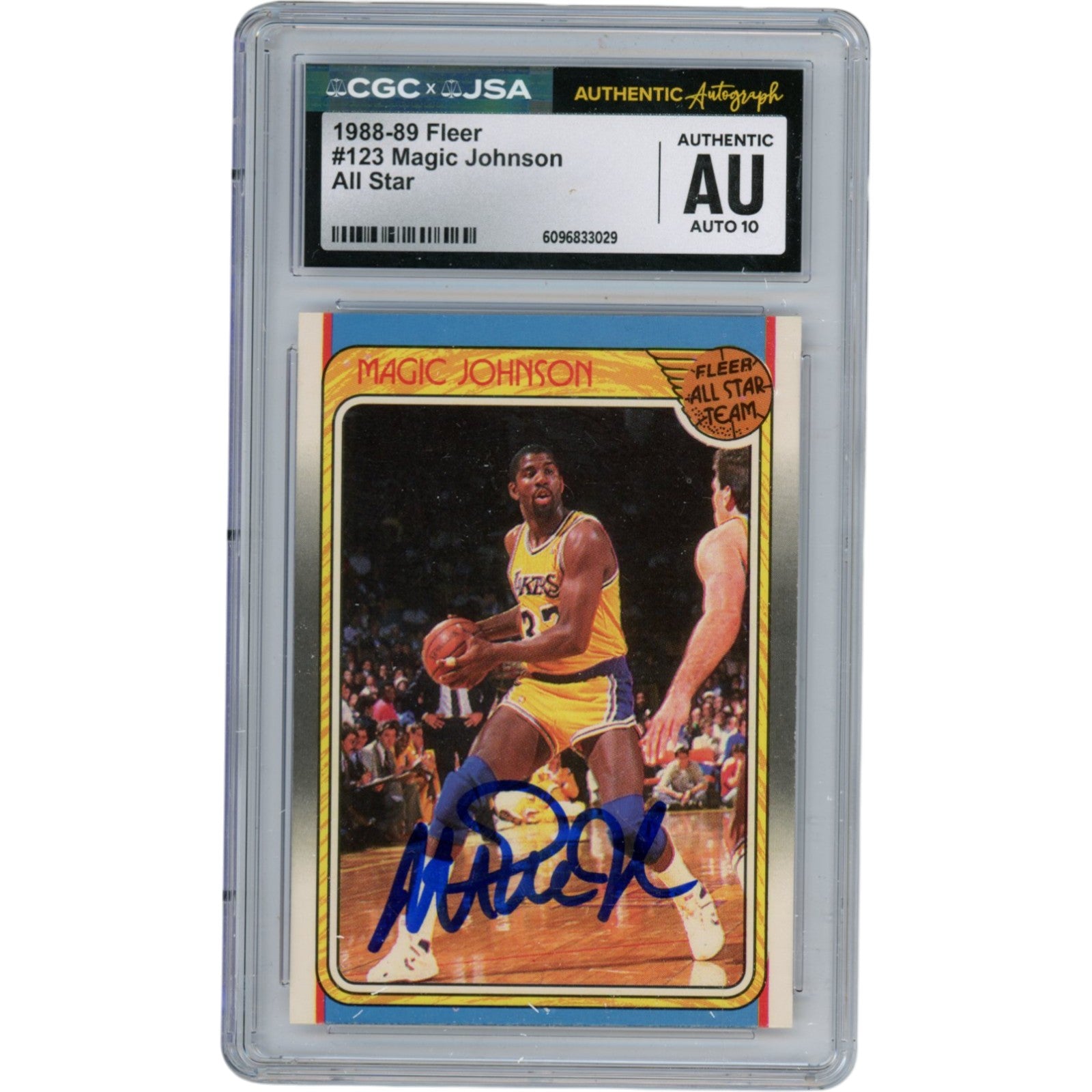 Magic Johnson Los Angeles Lakers 88 Fleer AS Trading Signed Card-Powers Sports Memorabilia