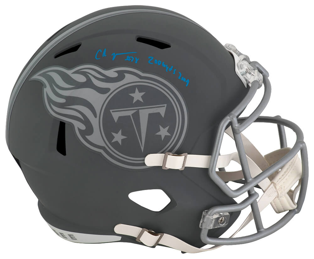 Chris Johnson Tennessee Titans Autographed SLATE Full Size Riddell Replica Helmet-Powers Sports Memorabilia