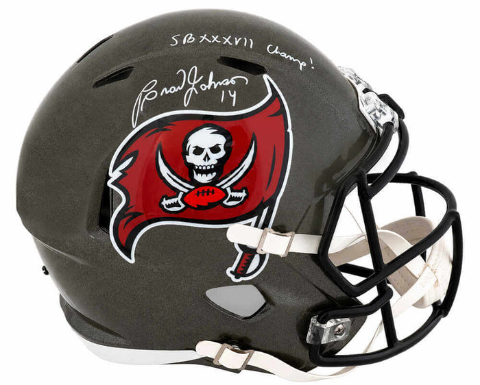 Brad Johnson Autographed Tampa Bay Buccaneers Riddell Full Size Speed Replica Helmet with SB XXXVII Champs-Powers Sports Memorabilia