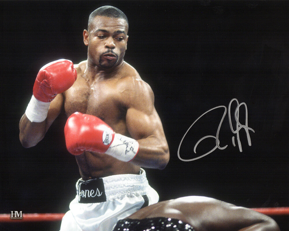 Roy Jones Jr. Autographed Boxing White Trunks Action 8x10 Photo-Powers Sports Memorabilia