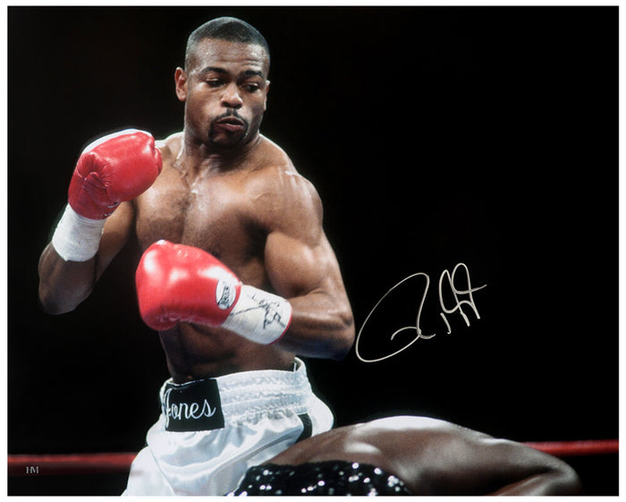 Roy Jones Jr. Autographed Boxing White Trunks Action 16x20 Photo-Powers Sports Memorabilia