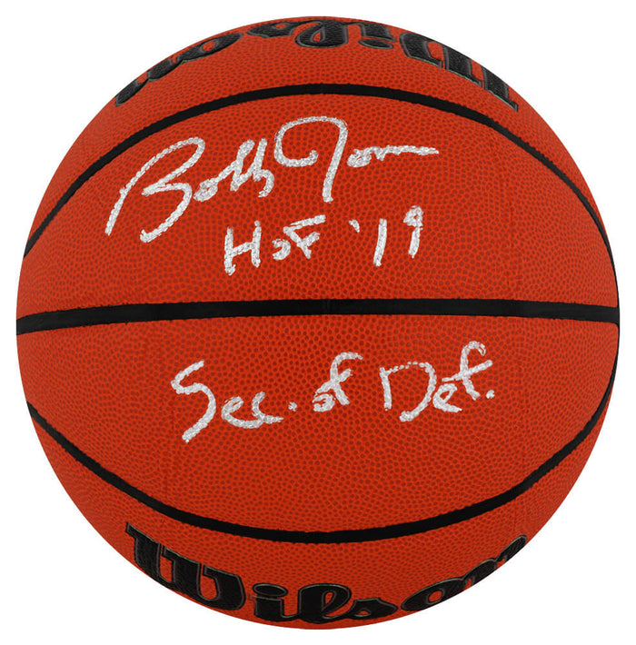 Bobby Jones Autographed Wilson Indoor/Outdoor NBA Basketball with HOF'19 & Sec of Def-Powers Sports Memorabilia