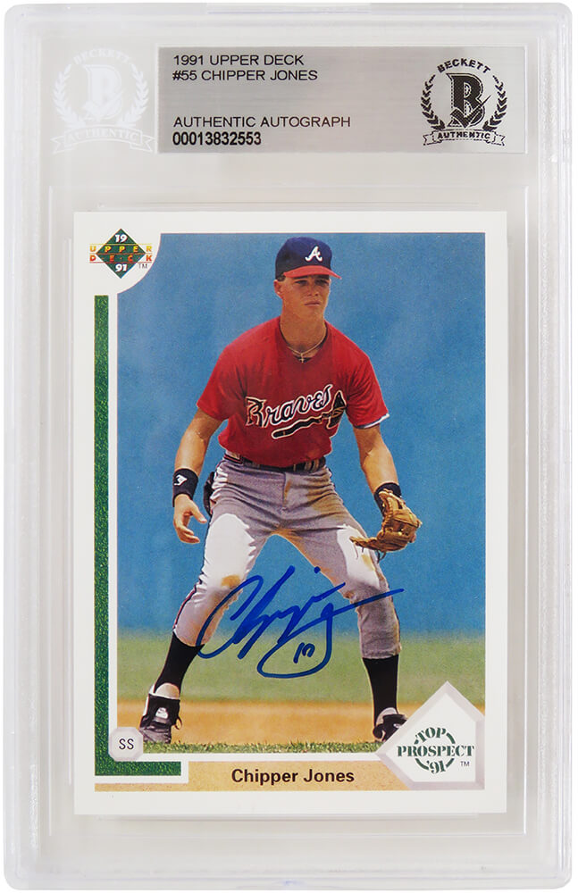 Chipper Jones Autographed Atlanta Braves 1991 Upper Deck Rookie Baseball Card #55-Powers Sports Memorabilia