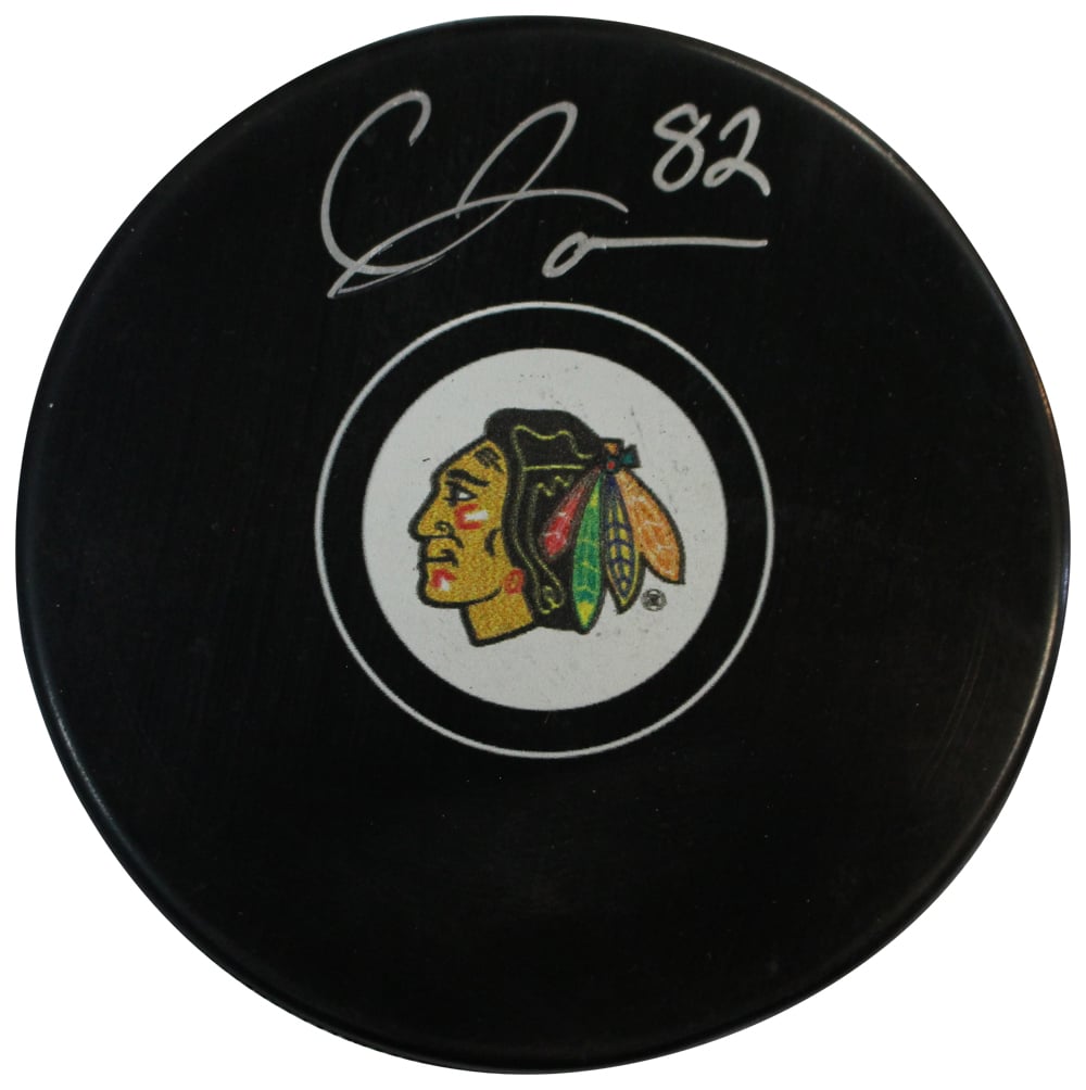 Caleb Jones Chicago Blackhawks Signed Hockey Puck - Puck Fanatics-Powers Sports Memorabilia