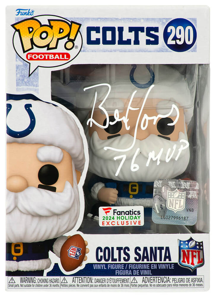 Bert Jones Autographed Colts SANTA Funko Pop Doll #290 with 76 MVP-Powers Sports Memorabilia