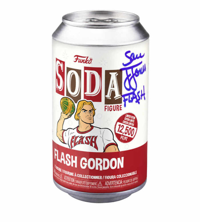Sam J. Jones Autographed Flash Gordon Soda Can Funko Vinyl Figure with Flash-Powers Sports Memorabilia