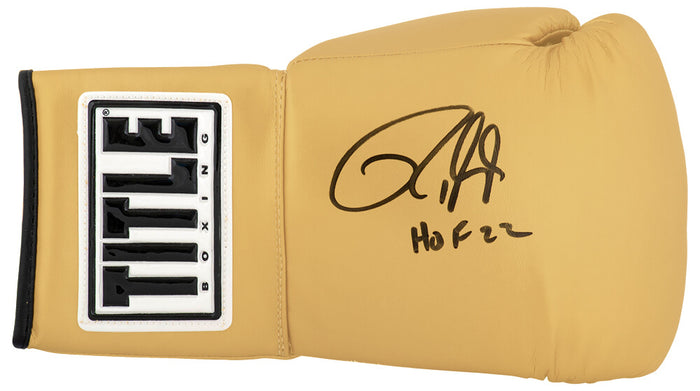 Roy Jones Jr. Autographed Title Gold Boxing Glove with HOF'22-Powers Sports Memorabilia