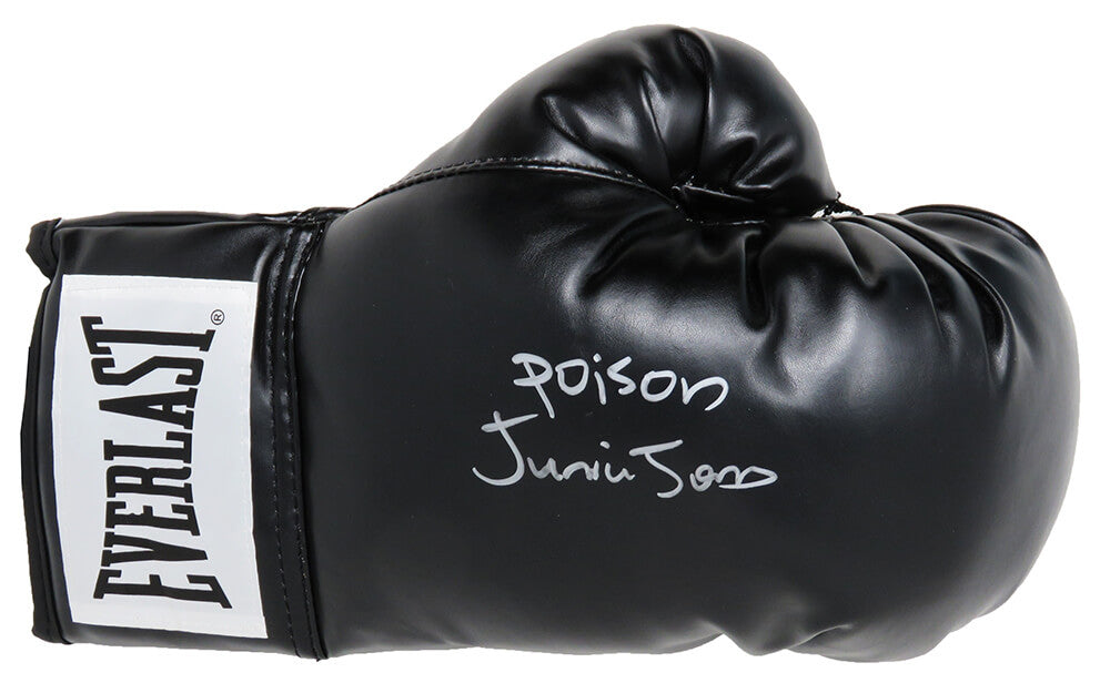 Junior Jones Autographed Everlast Black Boxing Glove with Poison-Powers Sports Memorabilia