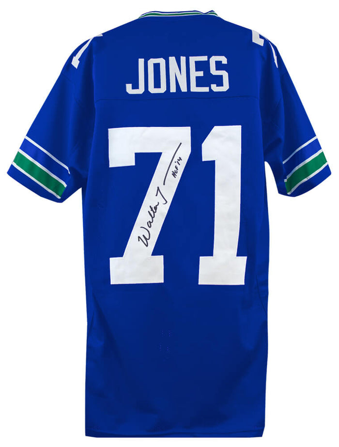 Walter Jones Autographed Blue Throwback Custom Football Jersey with HOF'14-Powers Sports Memorabilia