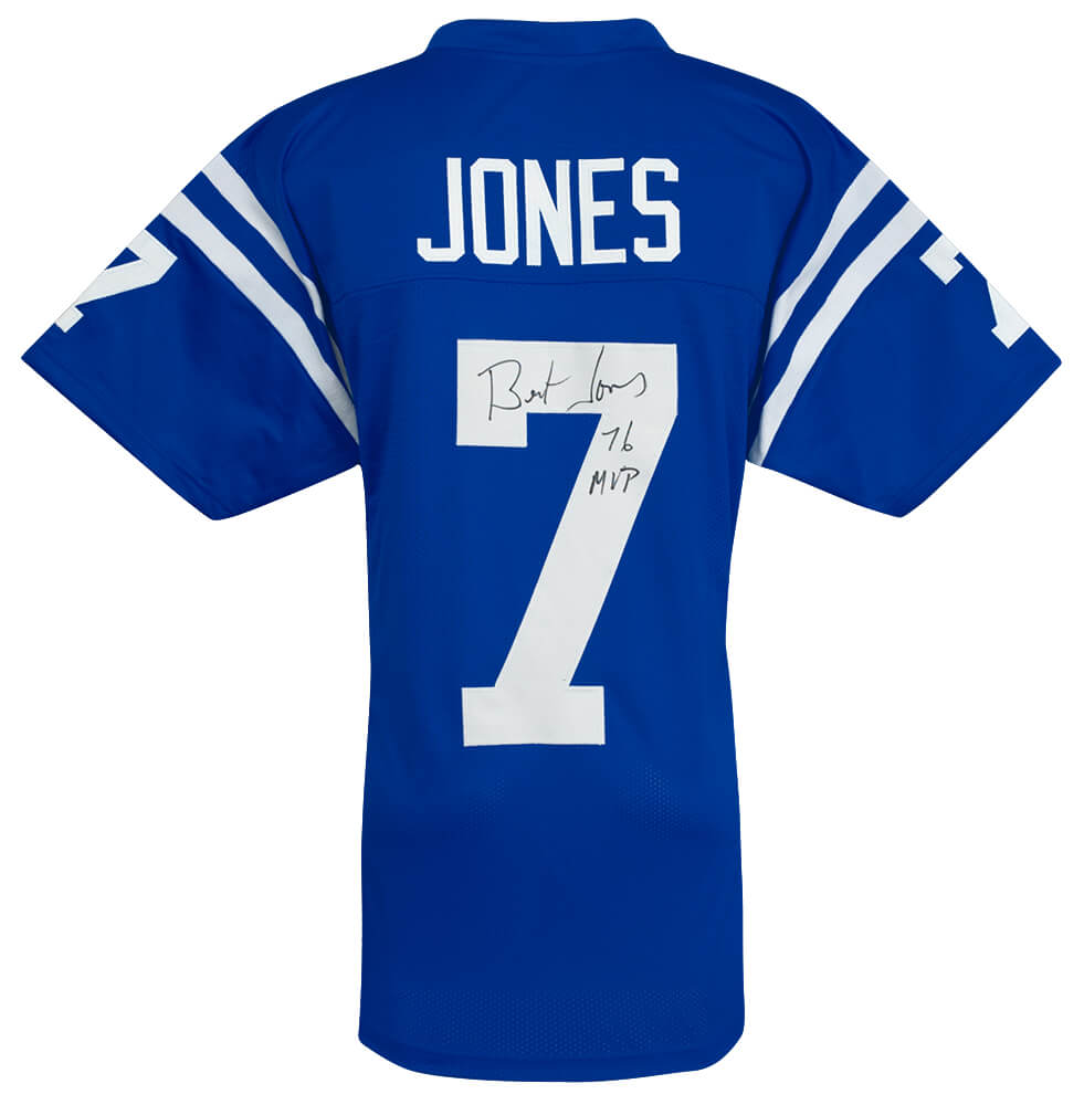 Bert Jones Autographed Blue Throwback Custom Football Jersey with 76 MVP-Powers Sports Memorabilia