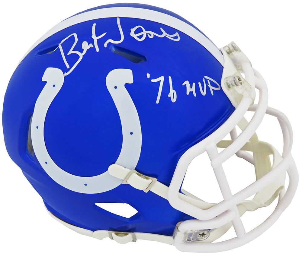 Bert Jones Autographed Colts Blue FLASH Riddell Mini Helmet with 76 MVP-Powers Sports Memorabilia