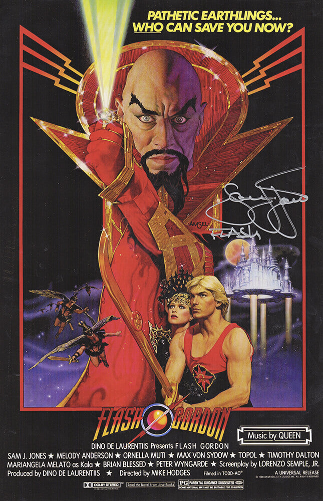 Sam J. Jones Autographed Flash Gordon 11x17 Movie Poster with Flash-Powers Sports Memorabilia
