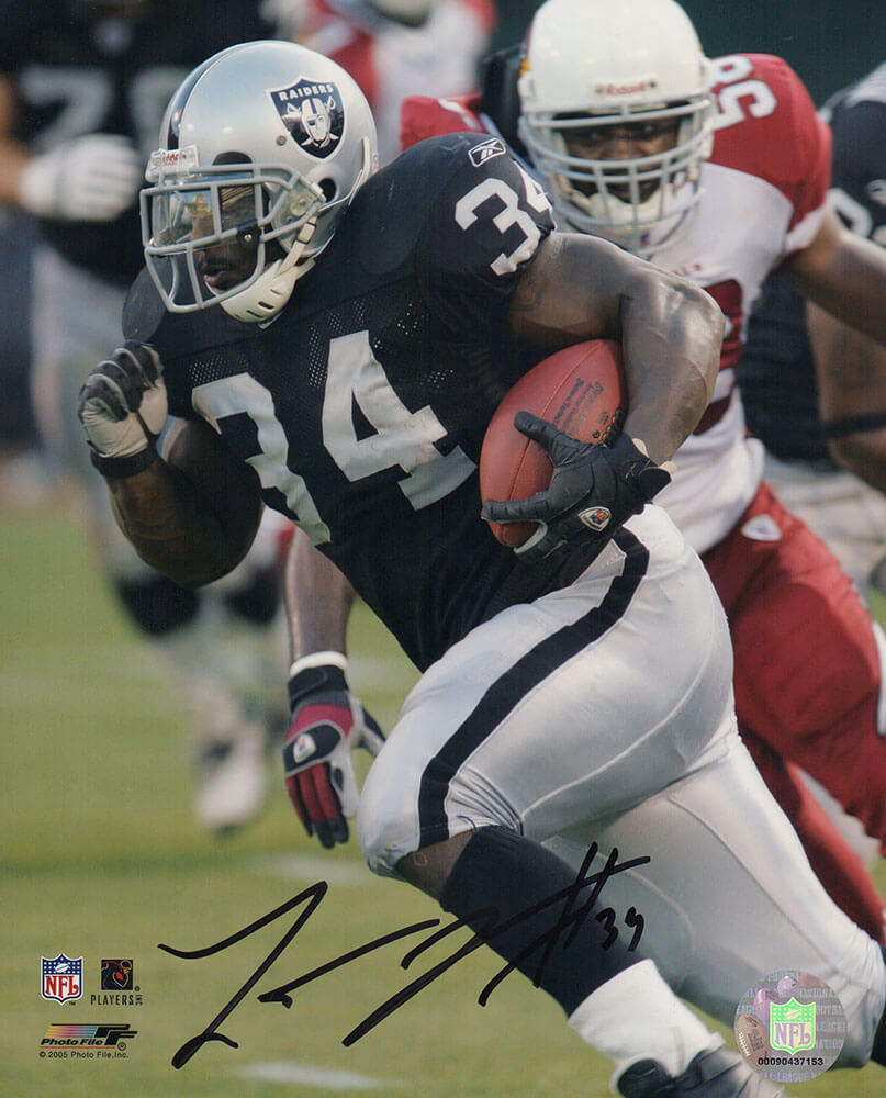 Lamont Jordan Autographed Raiders Black Jersey Action vs Cardinals 8x10 Photo-Powers Sports Memorabilia