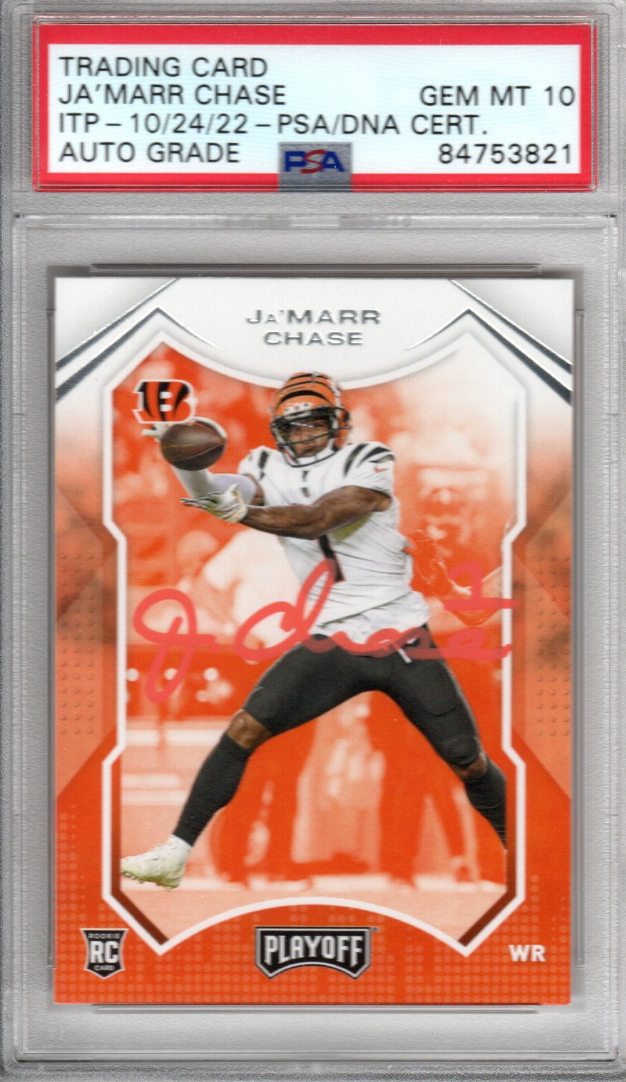 Ja'Marr Chase Cincinnati Bengals Signed Encapsulated 2021 Panini Playoff #205 Rookie Card - PSA GEM MT. 10-Powers Sports Memorabilia