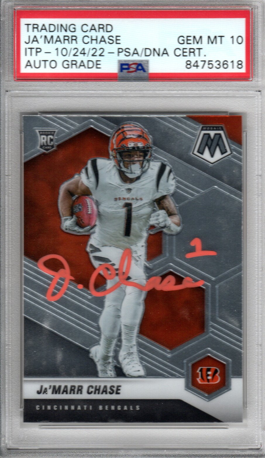 Ja'Marr Chase Cincinnati Bengals Signed Encapsulated 2021 Panini Mosaic #307 Rookie Card - PSA GEM MT. 10-Powers Sports Memorabilia