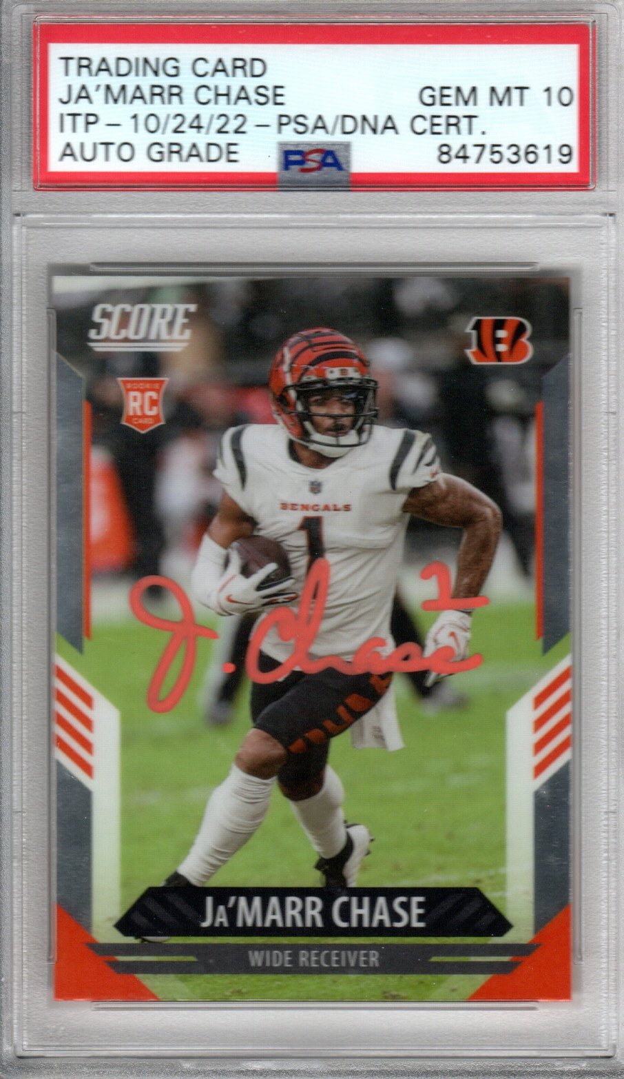 Ja'Marr Chase Cincinnati Bengals Signed Encapsulated 2021 Panini Chronicles Score #412 Rookie Card - PSA GEM MT. 10-Powers Sports Memorabilia