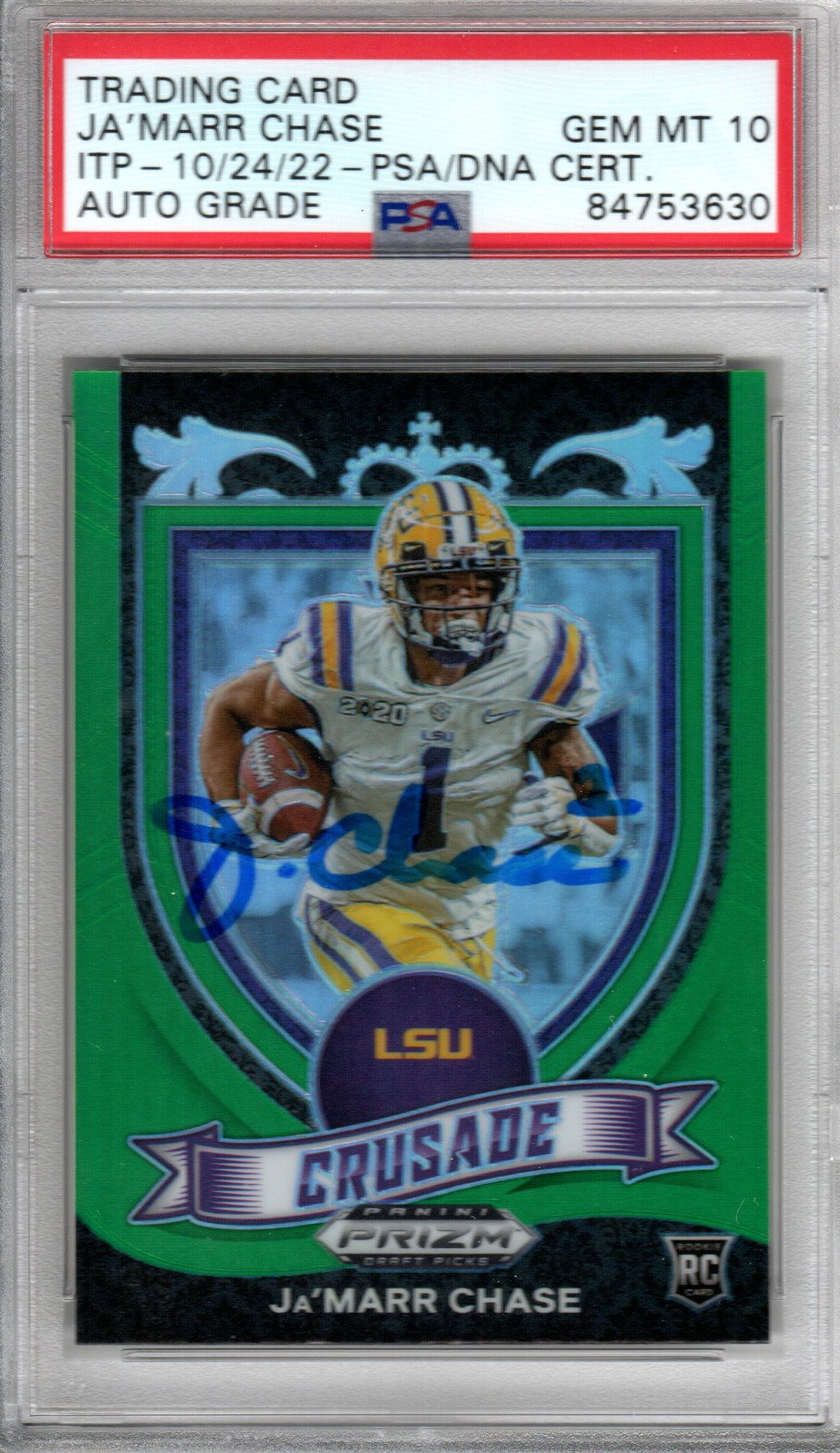 Ja'Marr Chase Signed LSU Encapsulated 2021 Panini Prizm Draft Picks #162 Rookie Card - PSA GEM MT. 10-Powers Sports Memorabilia