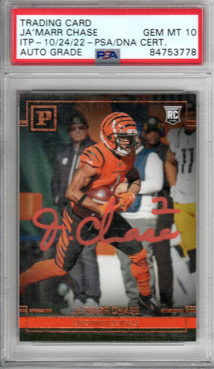 Ja'Marr Chase Cincinnati Bengals Signed Encapsulated 2021 Panini Chronicles PA-24 Rookie Card - PSA GEM MT. 10-Powers Sports Memorabilia