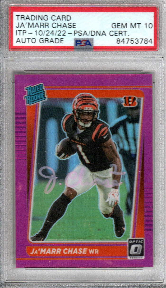 Ja'Marr Chase Signed Cincinnati Bengals Encapsulated 2021 Panini Donruss Optic #207 Rookie Card - PSA GEM MT 10-Powers Sports Memorabilia