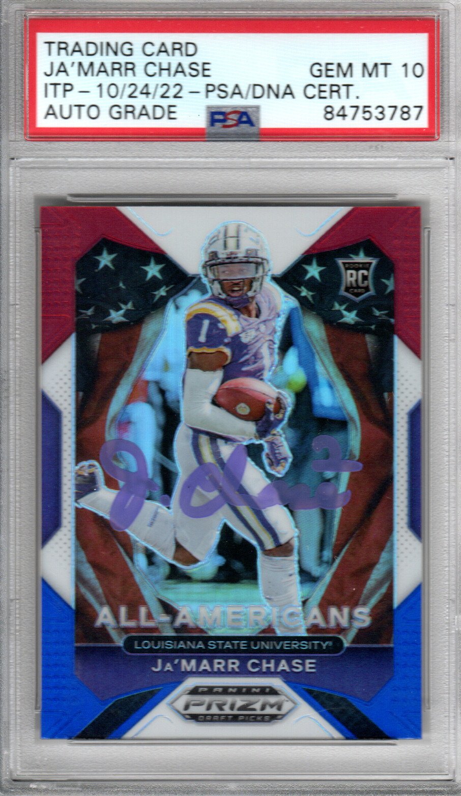 Ja'Marr Chase Signed LSU Encapsulated 2021 Panini Prizm Draft Picks #185 Rookie Card - PSA GEM MT. 10-Powers Sports Memorabilia
