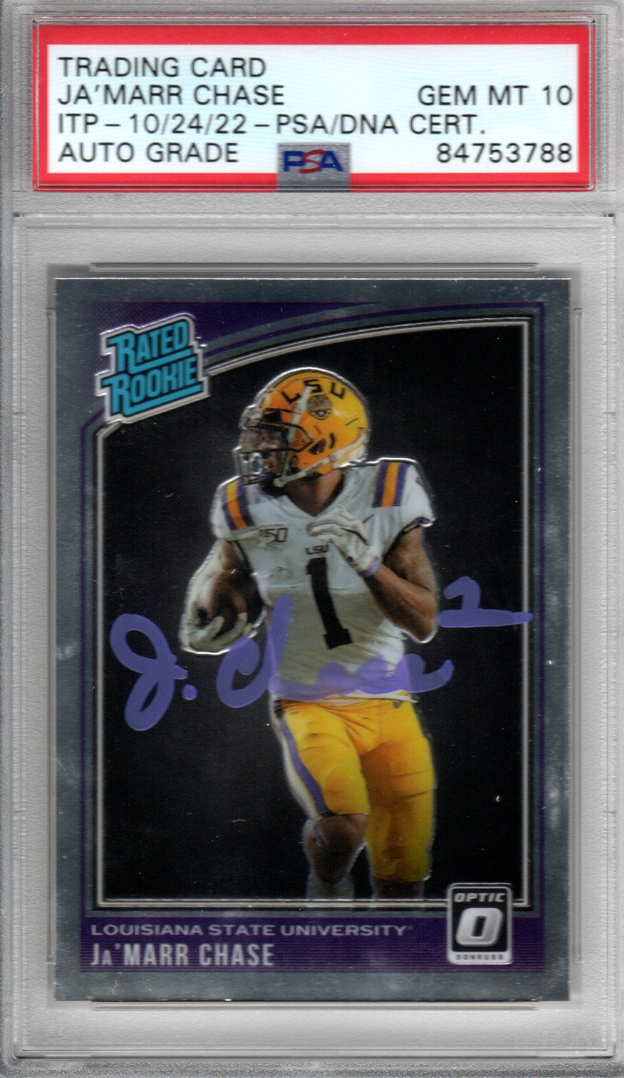 Ja'Marr Chase Signed LSU Encapsulated 2021 Panini Donruss Optic Draft Picks #205 Rookie Card - PSA GEM MT 10-Powers Sports Memorabilia