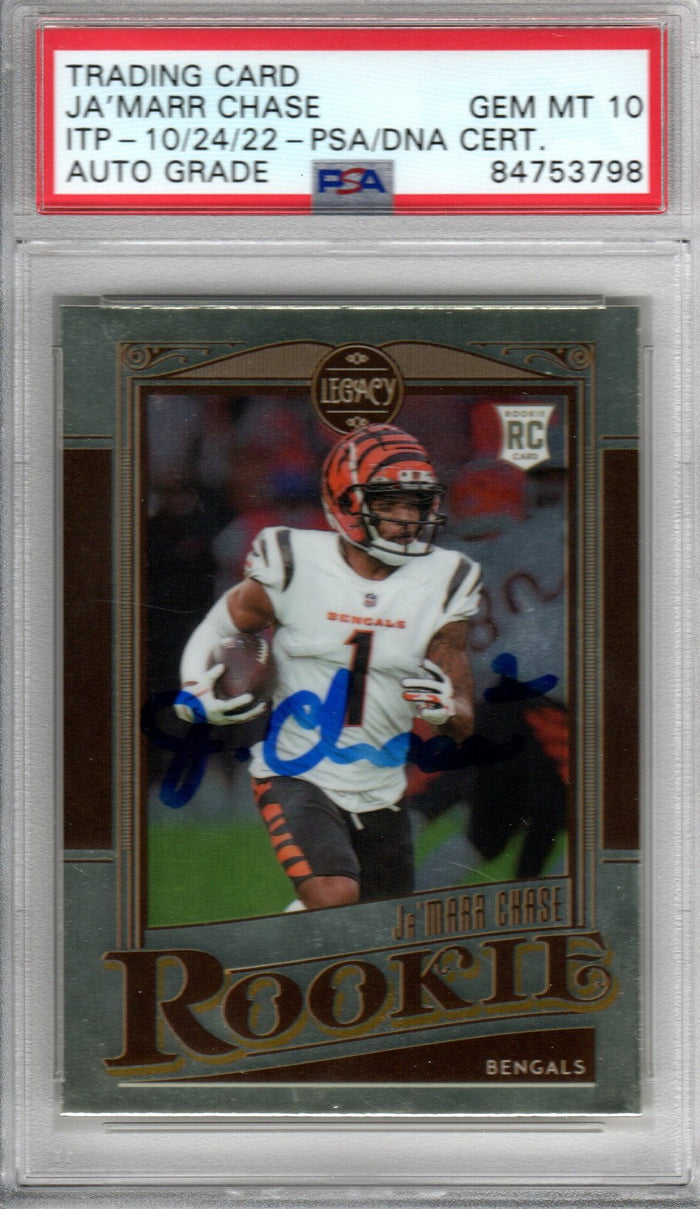 Ja'Marr Chase Cincinnati Bengals Signed Encapsulated 2021 Panini Chronicles Legacy #220 Rookie Card - PSA GEM MT. 10-Powers Sports Memorabilia