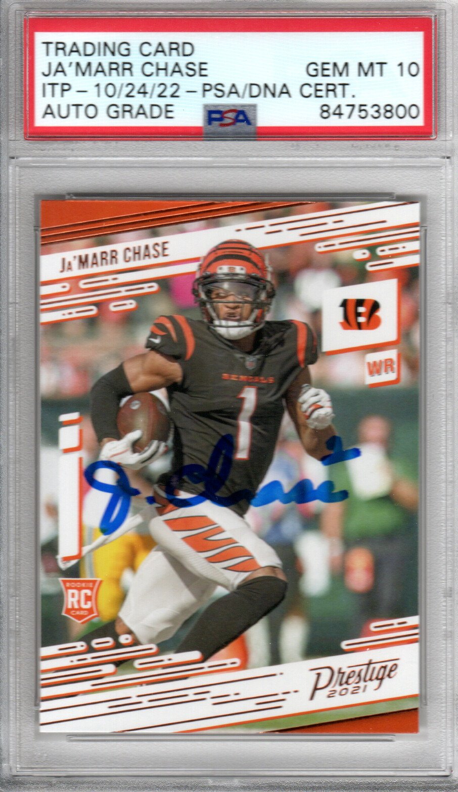 Ja'Marr Chase Cincinnati Bengals Signed Encapsulated 2021 Panini Chronicles Prestige #212 Rookie Card - PSA GEM MT. 10-Powers Sports Memorabilia