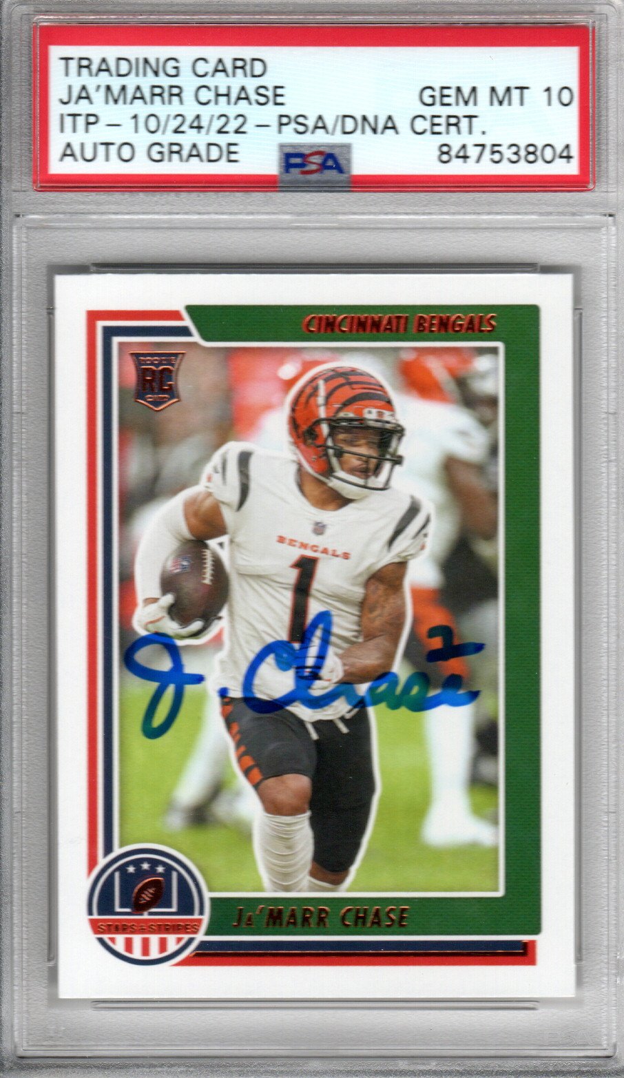 Ja'Marr Chase Cincinnati Bengals Signed Encapsulated 2021 Panini Chronicles Stars & Stripes STS-JCH Rookie Card - PSA GEM MT. 10-Powers Sports Memorabilia