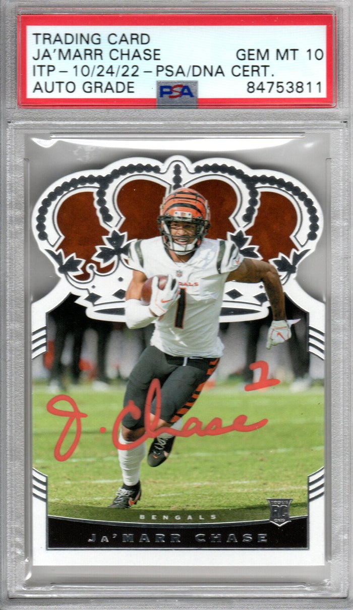 Ja'Marr Chase Cincinnati Bengals Signed Encapsulated 2021 Panini Chronicles Crown Royale CR-24 Rookie Card - PSA GEM MT. 10-Powers Sports Memorabilia
