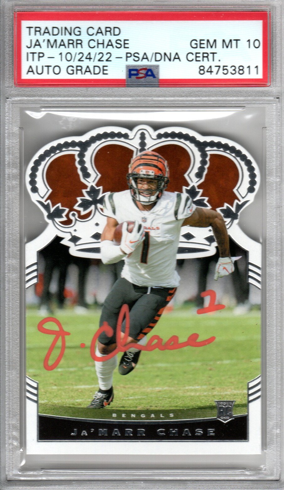 Ja'Marr Chase Cincinnati Bengals Signed Encapsulated 2021 Panini Chronicles Crown Royale CR-24 Rookie Card - PSA GEM MT. 10-Powers Sports Memorabilia