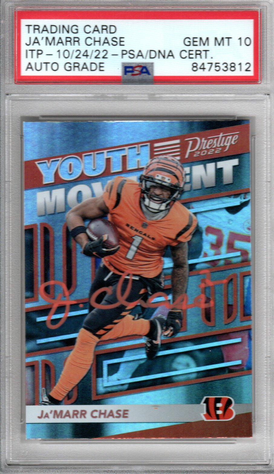 Ja'Marr Chase Cincinnati Bengals Signed Encapsulated 2022 Panini Prestige #YM-2 Card - PSA GEM MT. 10-Powers Sports Memorabilia