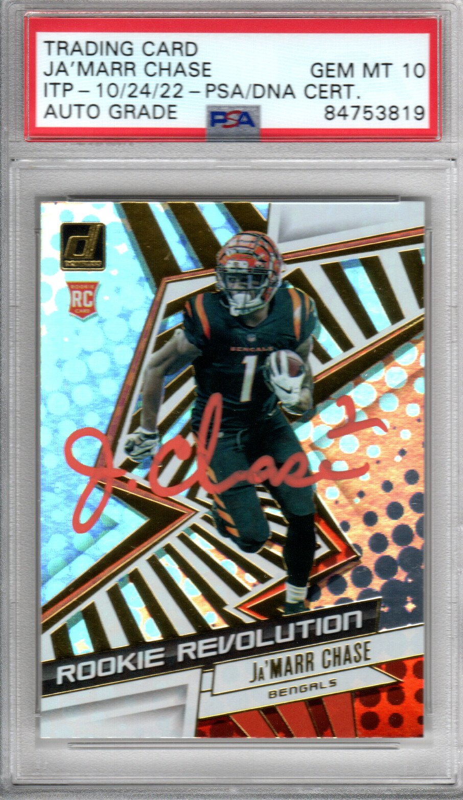 Ja'Marr Chase Cincinnati Bengals Signed Encapsulated 2021 Panini Donruss #REV-JMC Rookie Card - PSA GEM MT. 10-Powers Sports Memorabilia