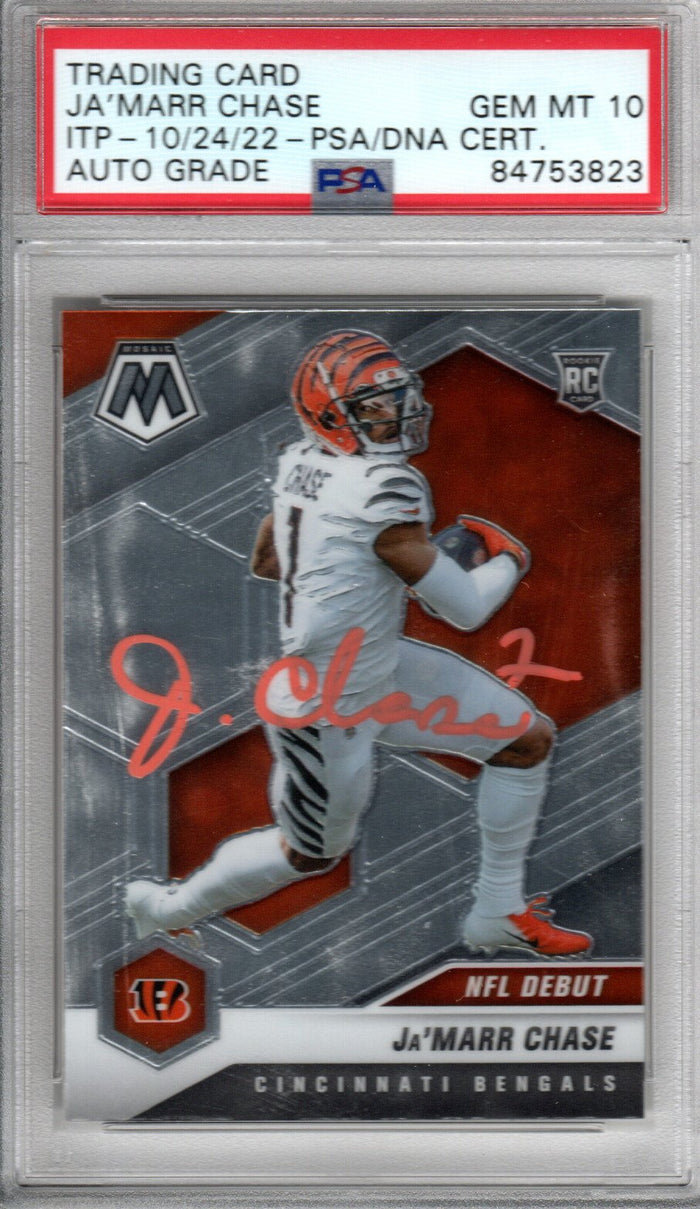 Ja'Marr Chase Cincinnati Bengals Signed Encapsulated 2021 Panini Mosaic #247 Rookie Card - PSA GEM MT. 10-Powers Sports Memorabilia