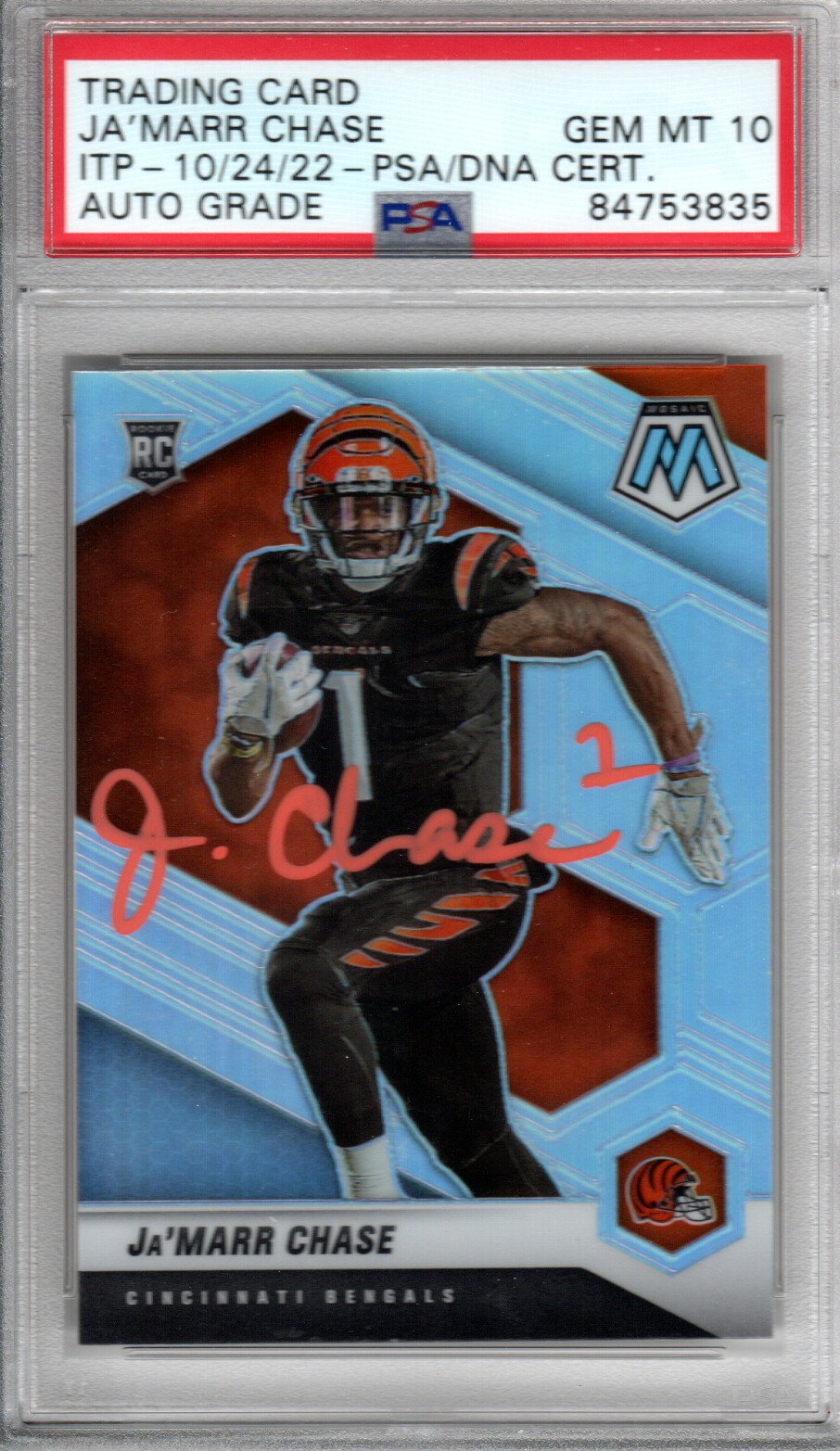 Ja'Marr Chase Cincinnati Bengals Signed Encapsulated 2021 Panini Mosaic #307-V Rookie Card - PSA GEM MT. 10-Powers Sports Memorabilia