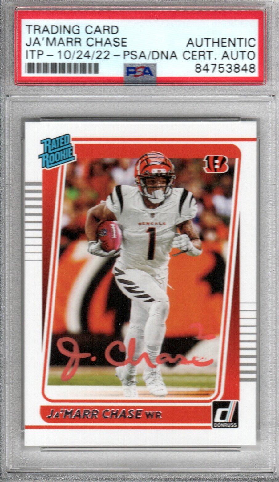 Ja'Marr Chase Signed Cincinnati Bengals Encapsulated 2021 Panini Donruss #262 Rookie Card - PSA 84753848-Powers Sports Memorabilia