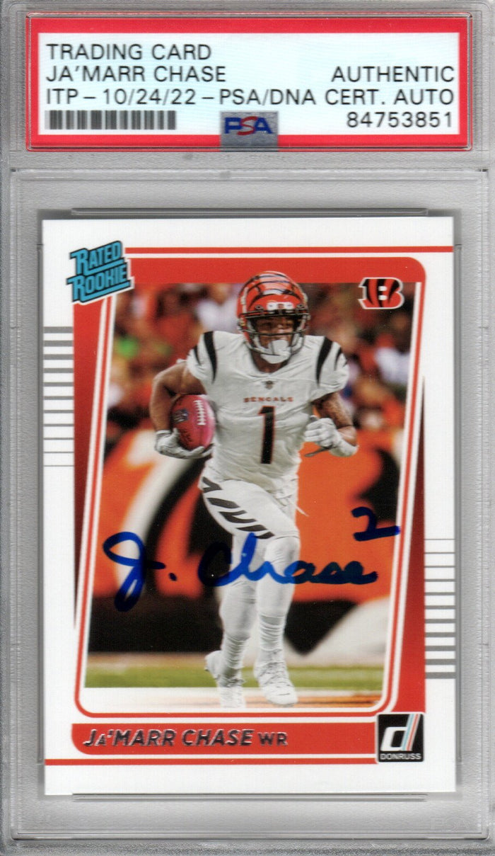 Ja'Marr Chase Signed Cincinnati Bengals Encapsulated 2021 Panini Donruss #262 Rookie Card - PSA 84753851-Powers Sports Memorabilia