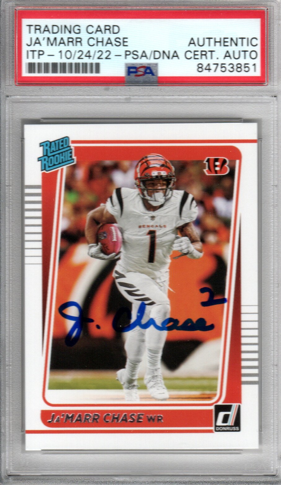 Ja'Marr Chase Signed Cincinnati Bengals Encapsulated 2021 Panini Donruss #262 Rookie Card - PSA 84753851-Powers Sports Memorabilia